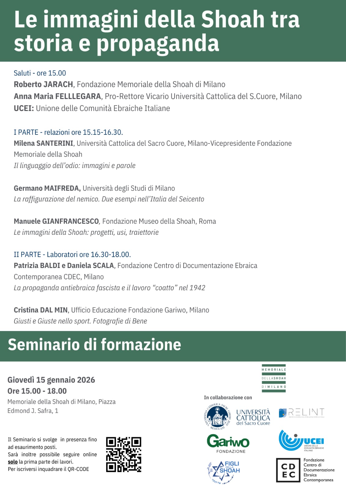 SEMINARIO DI FORMAZIONE: "Le immagini della Shoah tra storia e propaganda"